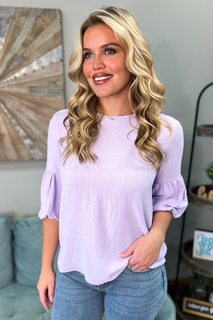 SERENA Bubble Sleeve Top (Lavender) - Sassy & Southern