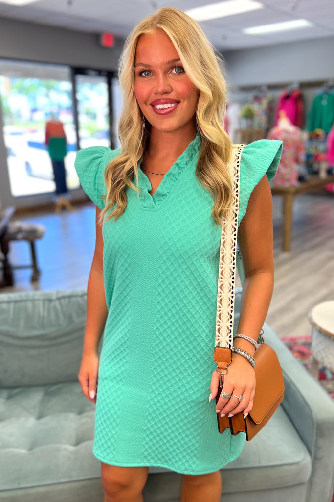 CELINE Textured Puffy Sleeve Dress (Mint) - Sassy & Southern