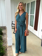 KYLIE Sleeveless Crinkle Jumpsuit (Green) - Sassy and Southern