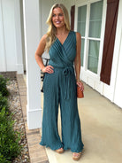 KYLIE Sleeveless Crinkle Jumpsuit (Green) - Sassy and Southern