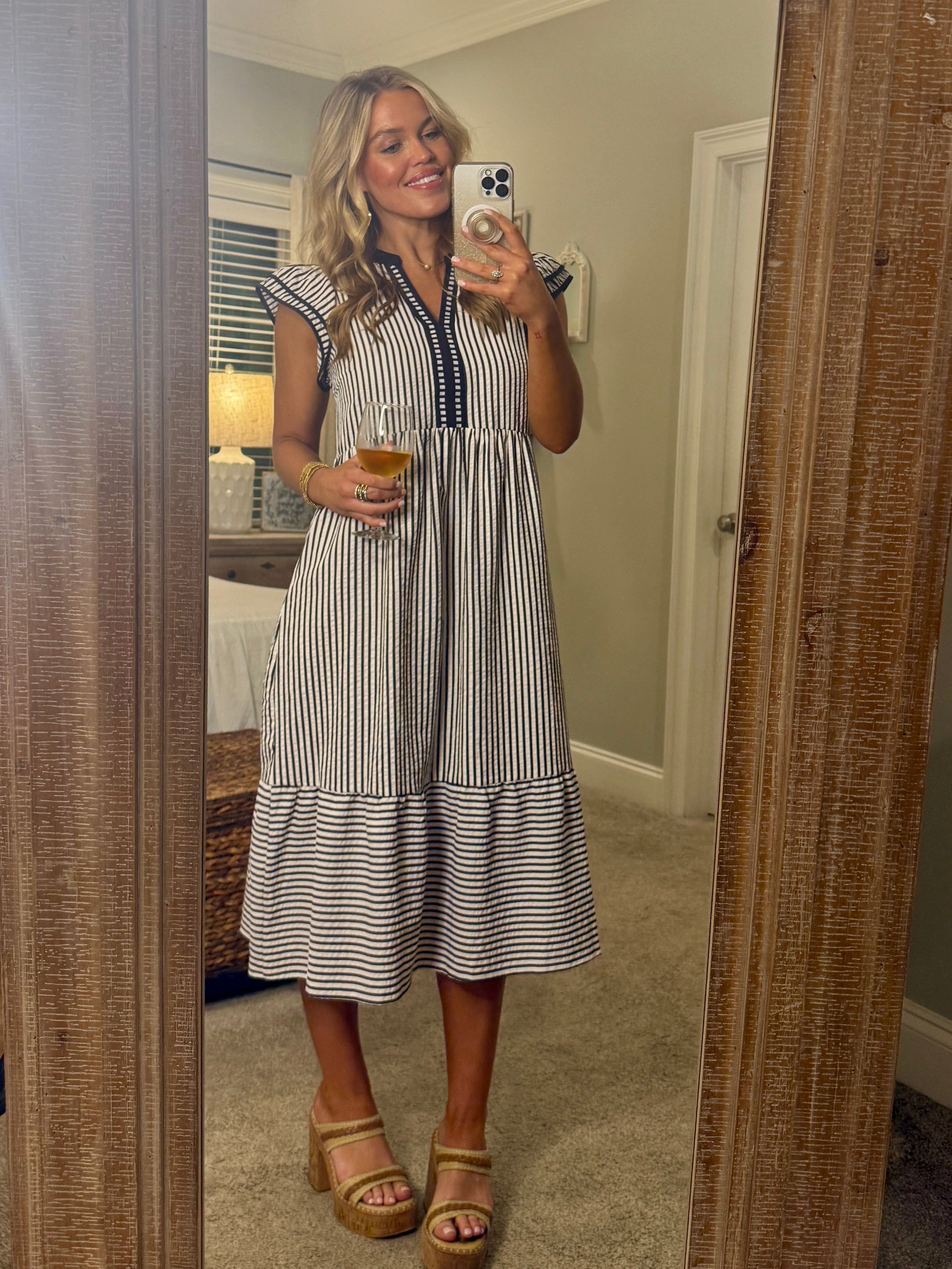 Small WILLOW Black/White Striped Midi Dress Small WILLOW Black/White Striped Midi Dress