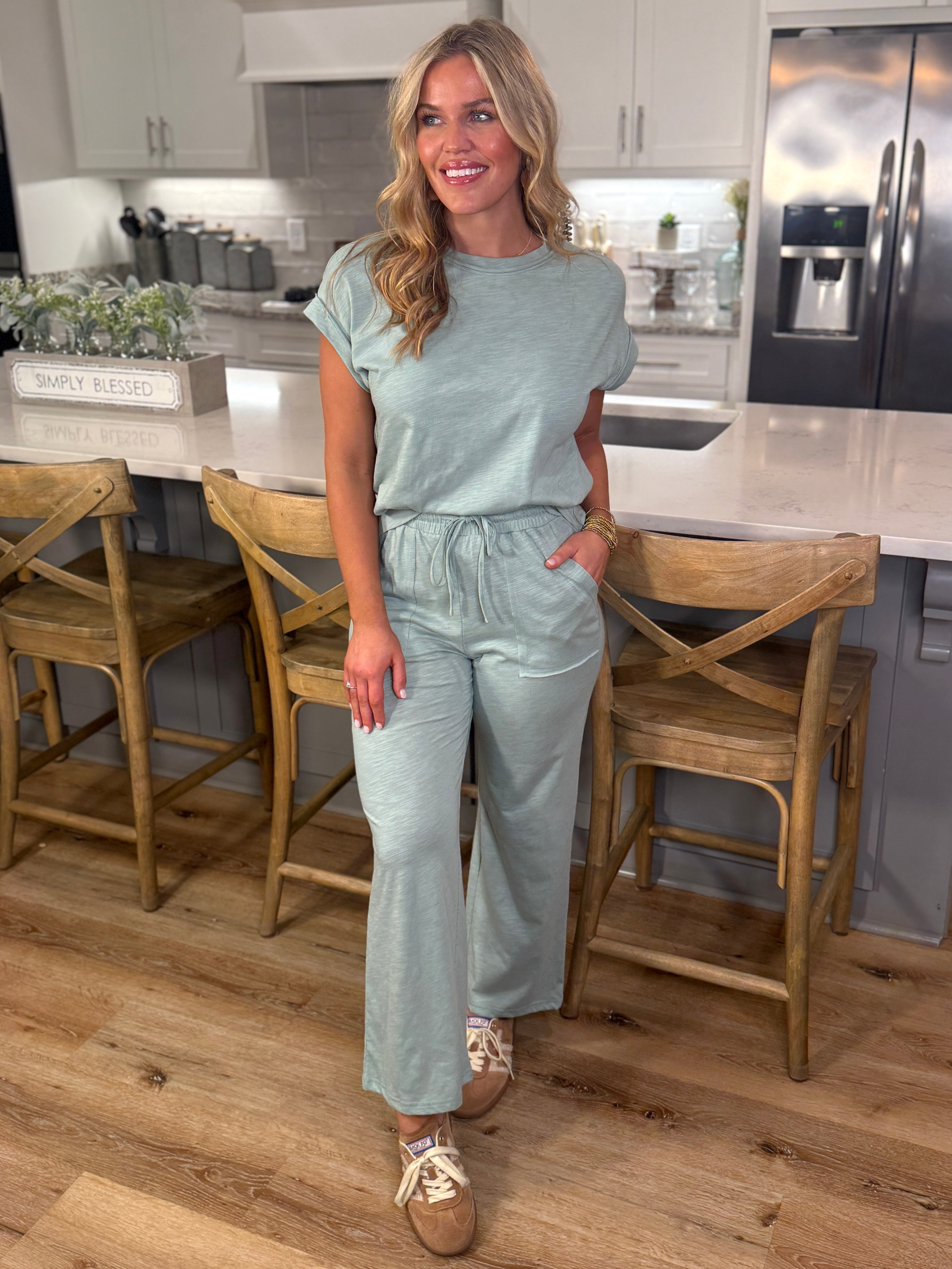 sage green dress pants womens MORGAN Raw Edge Top/Pants Set (Sage Green) | Women's | Sizes S-XL Strapless Dress Forest Green Occasion:Brunch Blazer is One Variant:Small