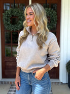 AVERY Half Zip Pullover-Acid Washed (Mocha) - Sassy and Southern
