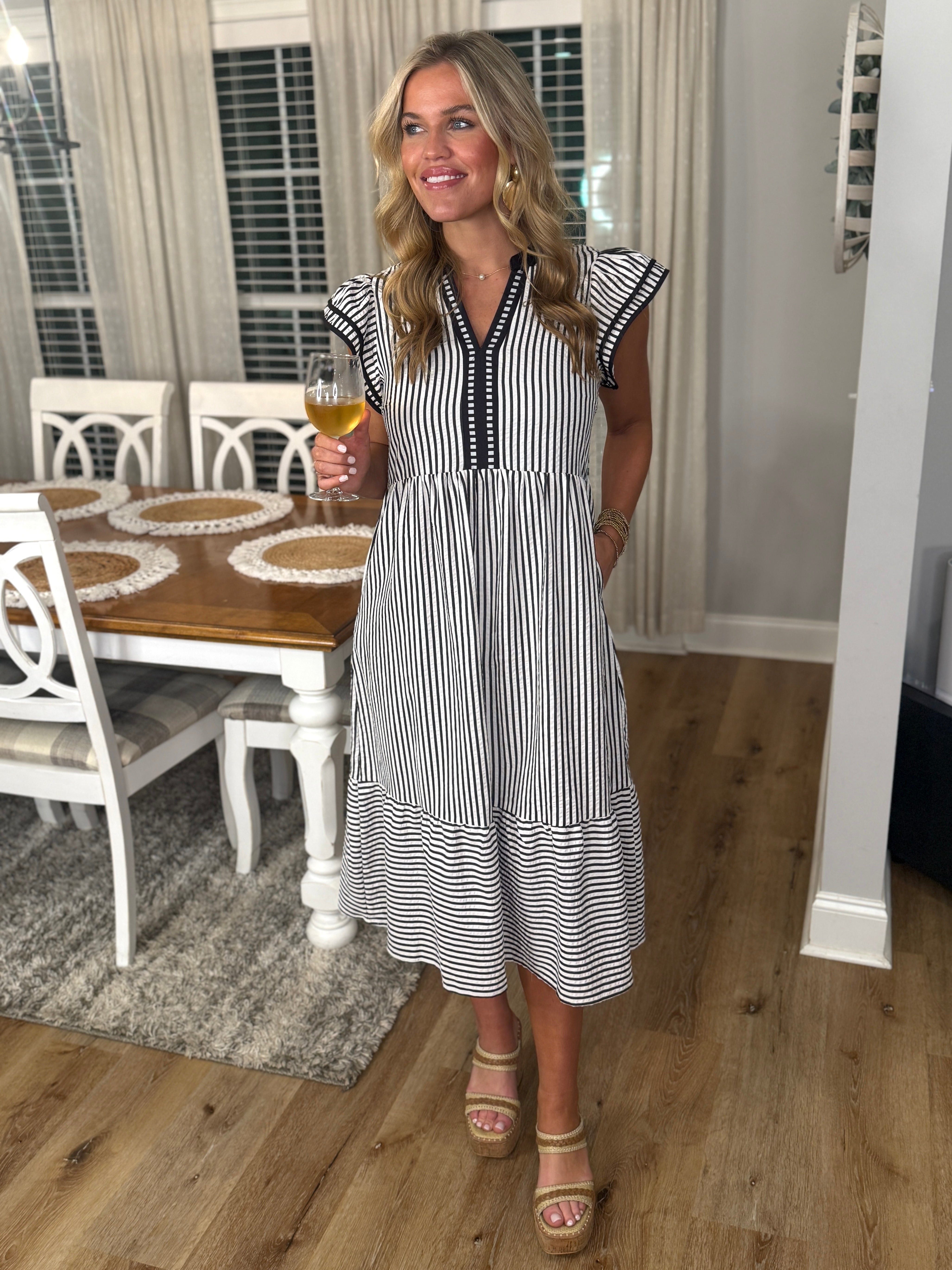 striped midi dress Small WILLOW Black/White Striped Midi Dress