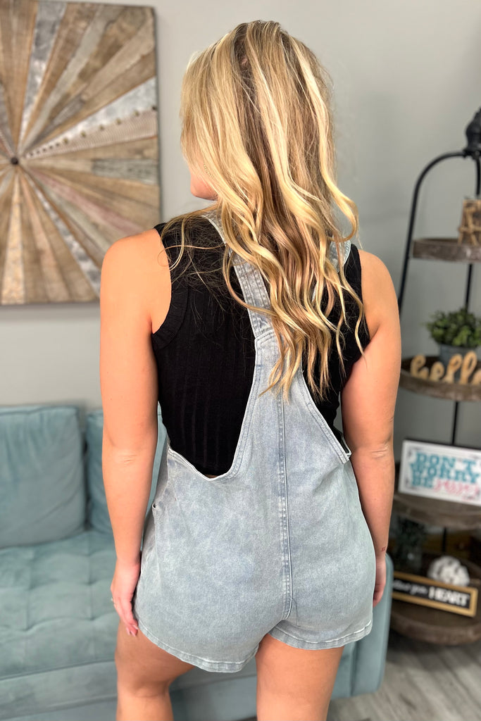 SADIE Washed Overall Romper (Light Denim) - Sassy & Southern