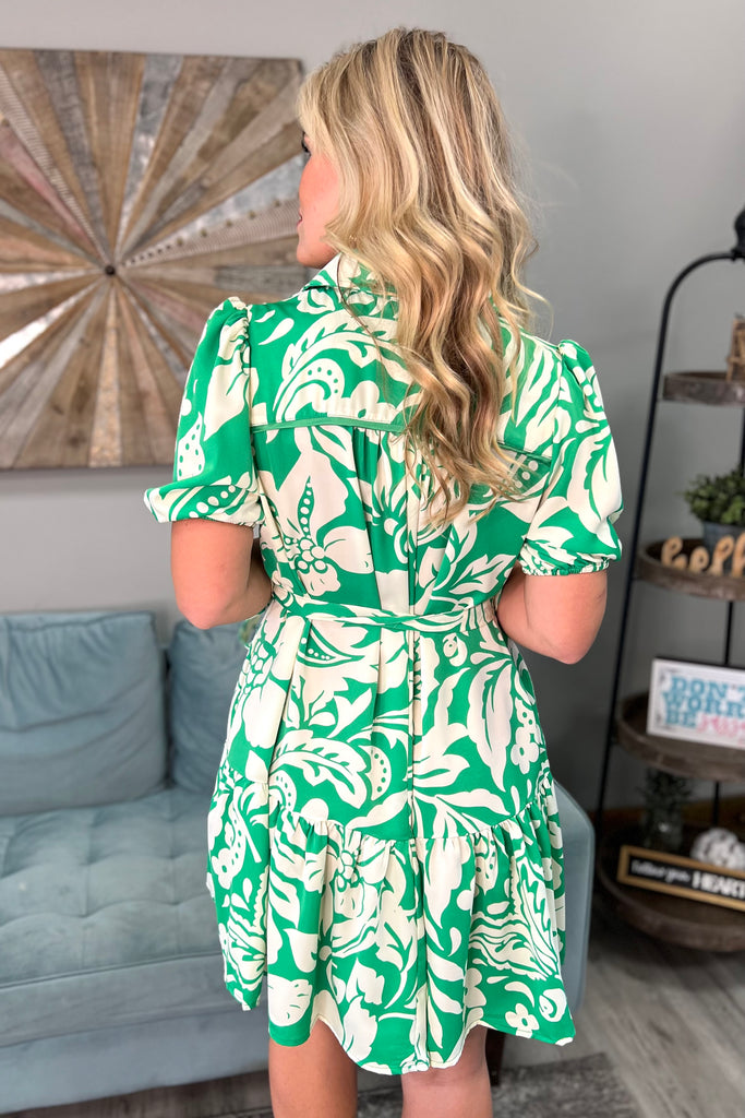 RUTH Floral Print Button Down Dress (Kelly Green) - Sassy & Southern