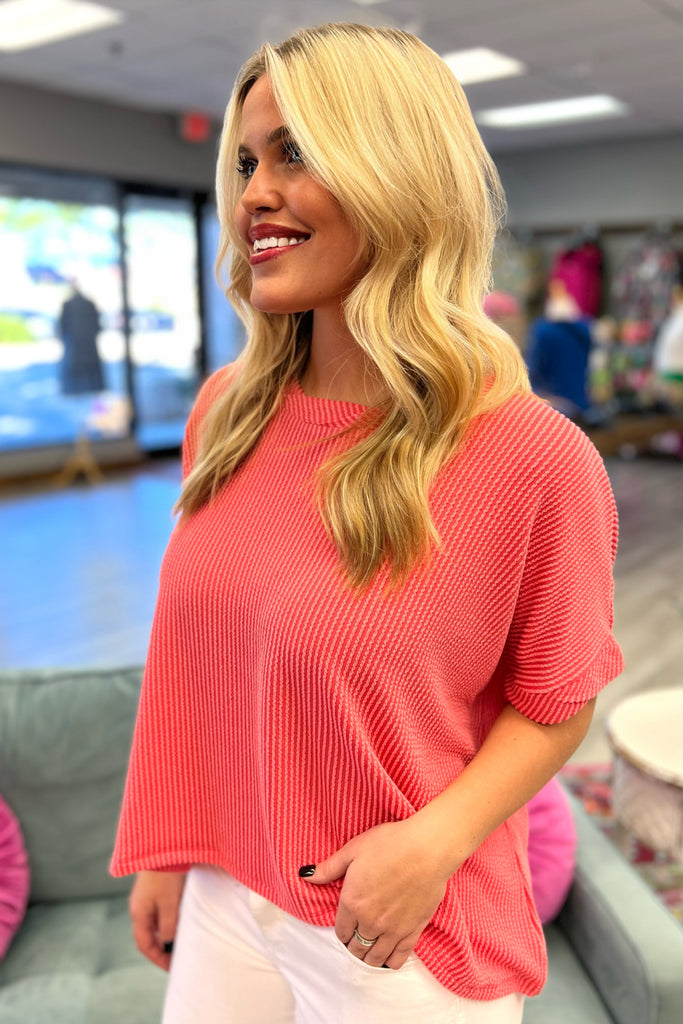 SERENITY Ribbed Twisted Top (Coral) - Sassy & Southern