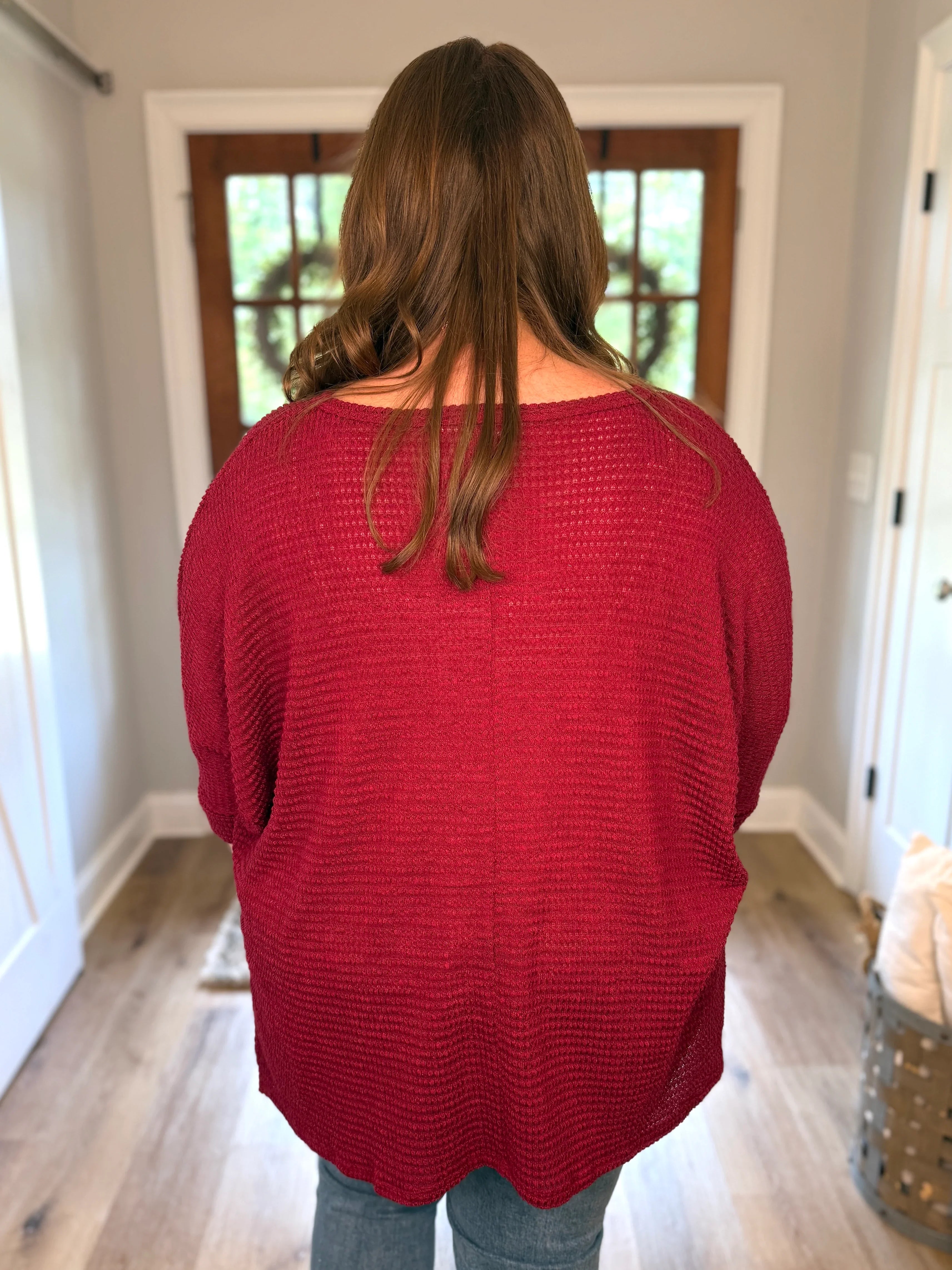 MIA Plus Size 3/4 Sleeve Lightweight Sweater (Burgundy) | Plus