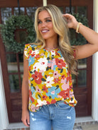WILLOW Multi Floral Ruffle Sleeve Top - Sassy and Southern