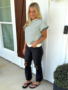 TATUM Green Striped Top With Ruffle Sleeves - Sassy and Southern