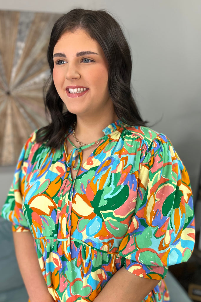 OAKLEIGH Abstract Print Top (Green Mix) (Plus Size) - Sassy & Southern