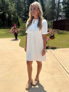 LUCY White Dress With Bow Center - Sassy and Southern