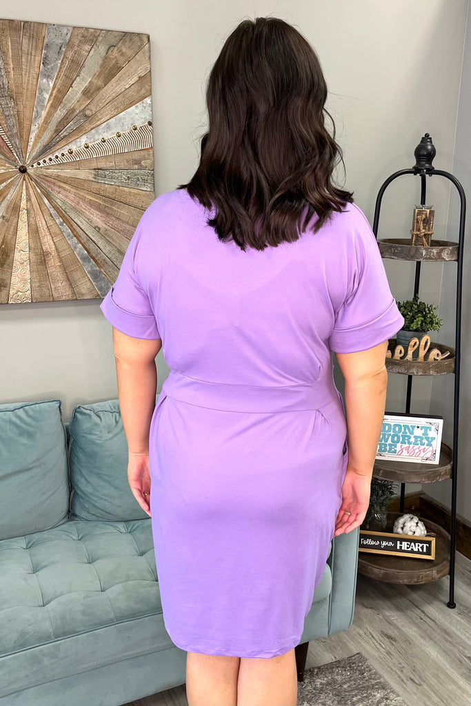 SYLVIA Belt Tie Dress (Lavender) (Plus Size) - Sassy & Southern