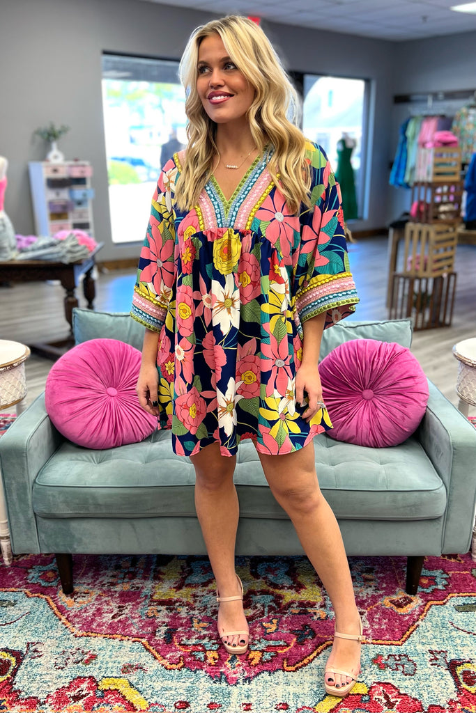 REMI Embroidered Floral Print Dress - Sassy & Southern