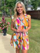 LONDON Abstract Print Ruffle Tiered Dress (S-2X) - Sassy and Southern