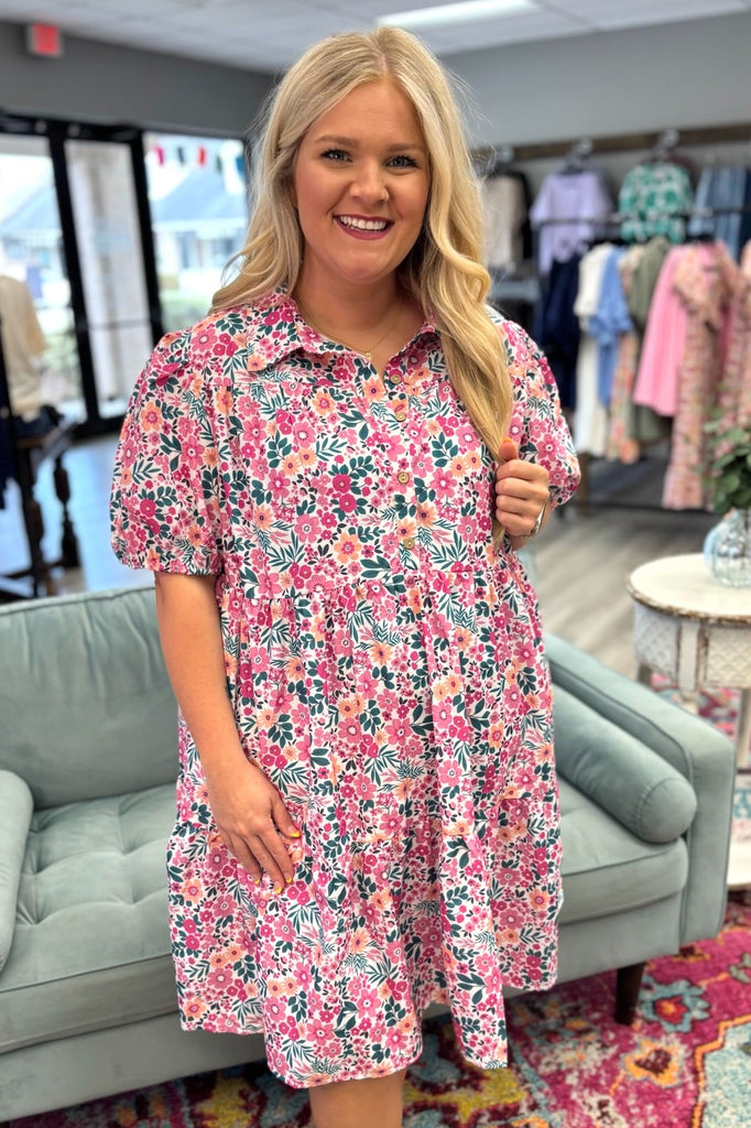 KATE Floral Half Button Dress - Sassy & Southern