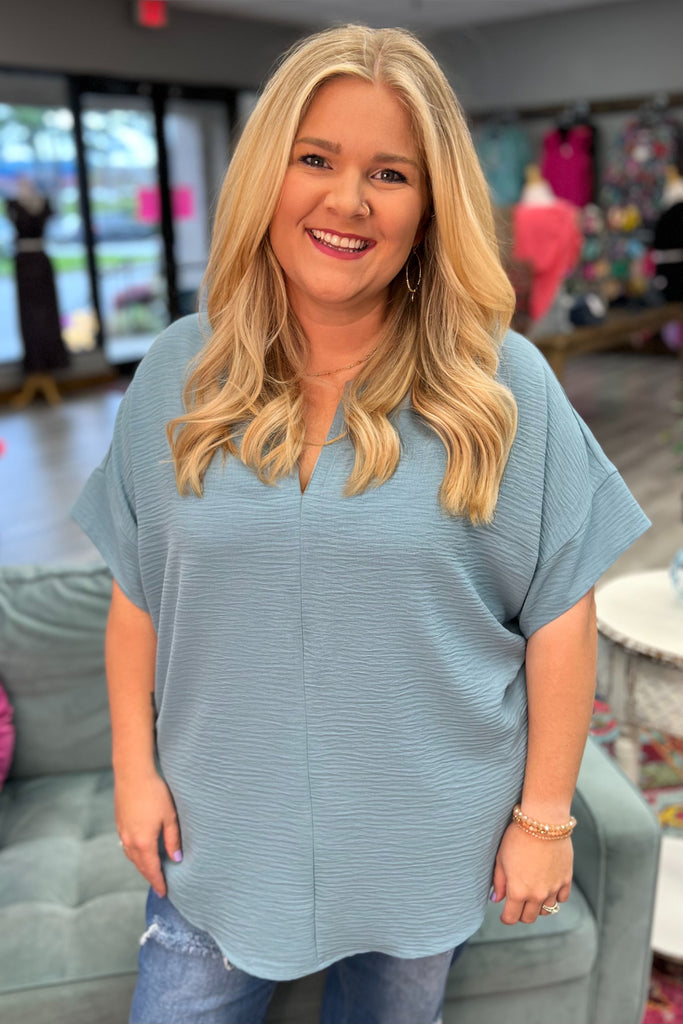 MARY Woven Top (Blue Grey) (Plus Size) - Sassy & Southern