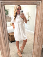 LUCY White Dress With Bow Center - Sassy and Southern