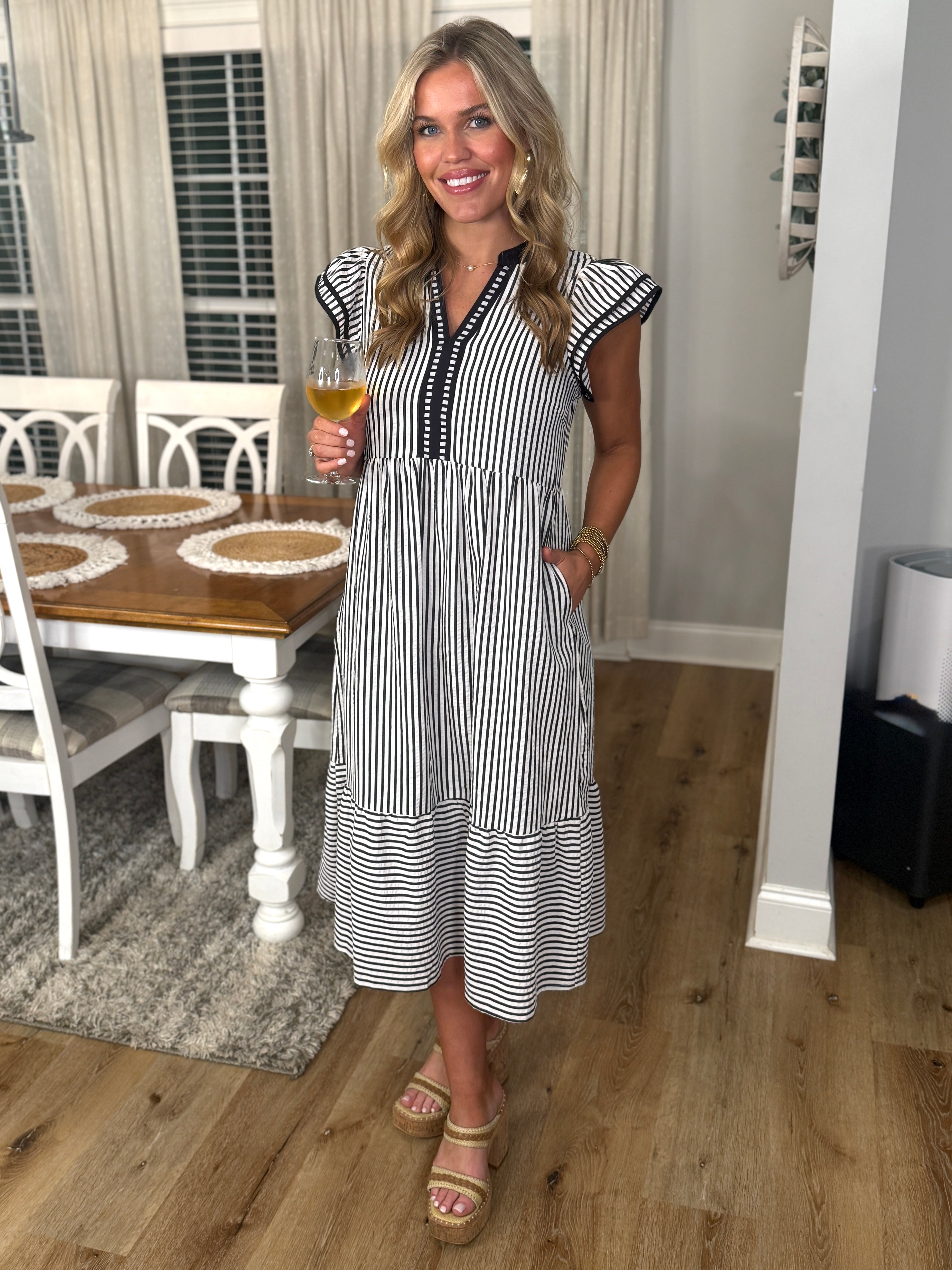 WILLOW Black/White Striped Midi Dress | Women's | Sizes S-XL