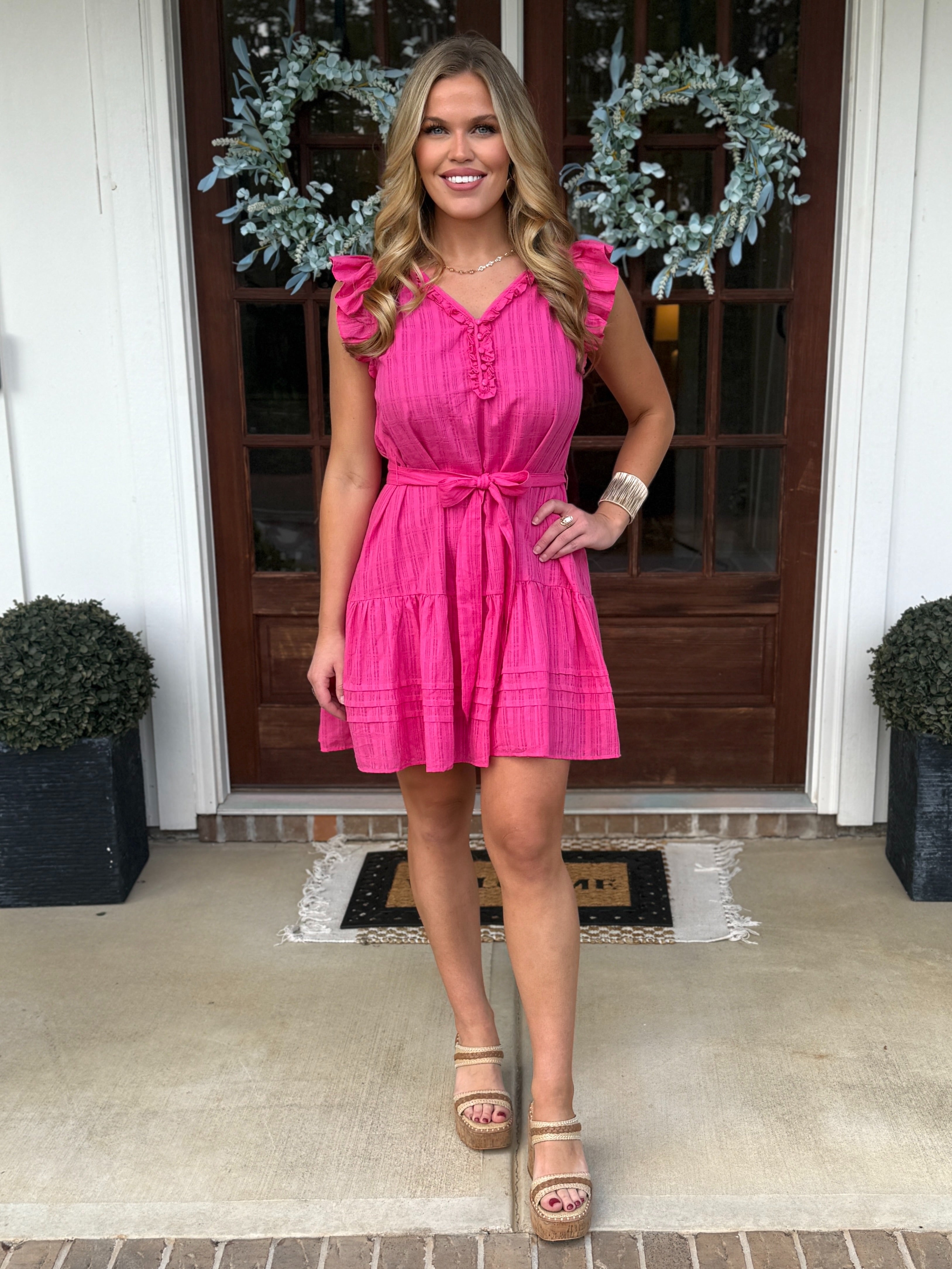 hot pink frill dress ASOS LUXE ruffle organza dress in hot pink