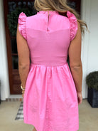 GRACE Embroidered Sleeve Ruffle Dress (Pink) - Sassy and Southern