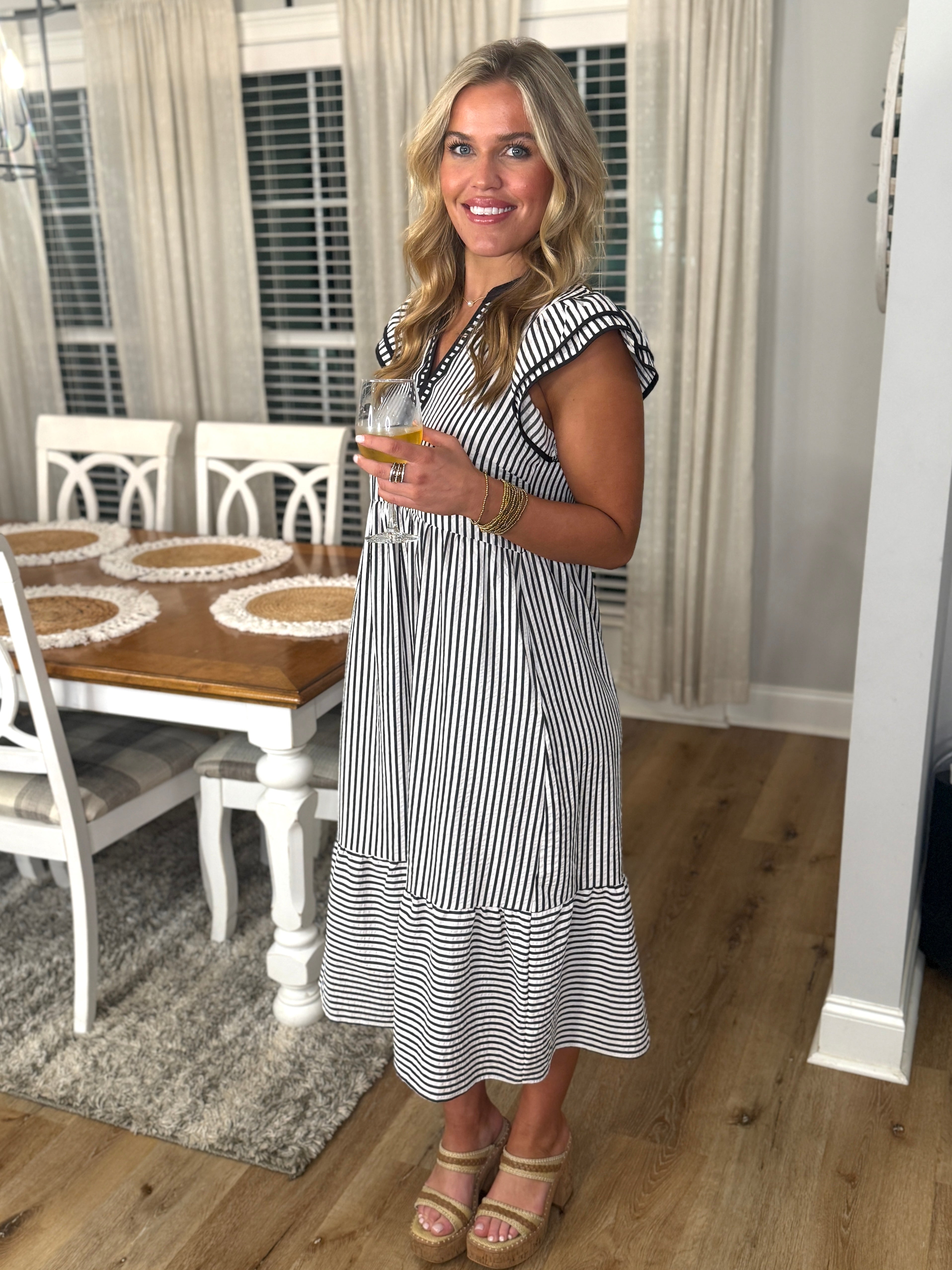 women's striped midi dress Small WILLOW Black/White Striped Midi Dress