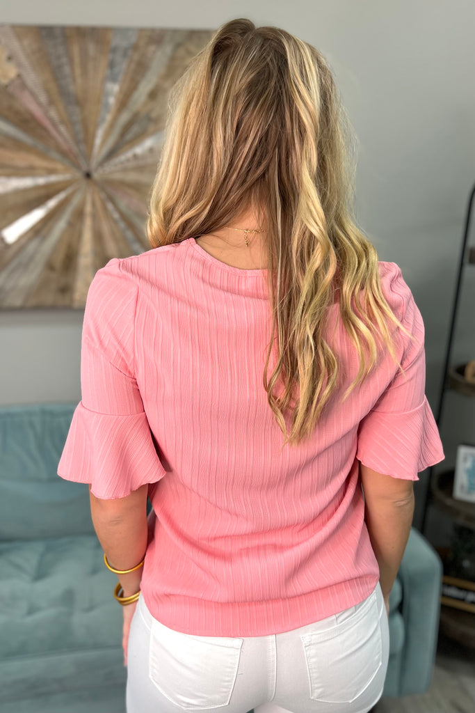 ELLIE Textured V-Neck Top (Pink) - Sassy & Southern