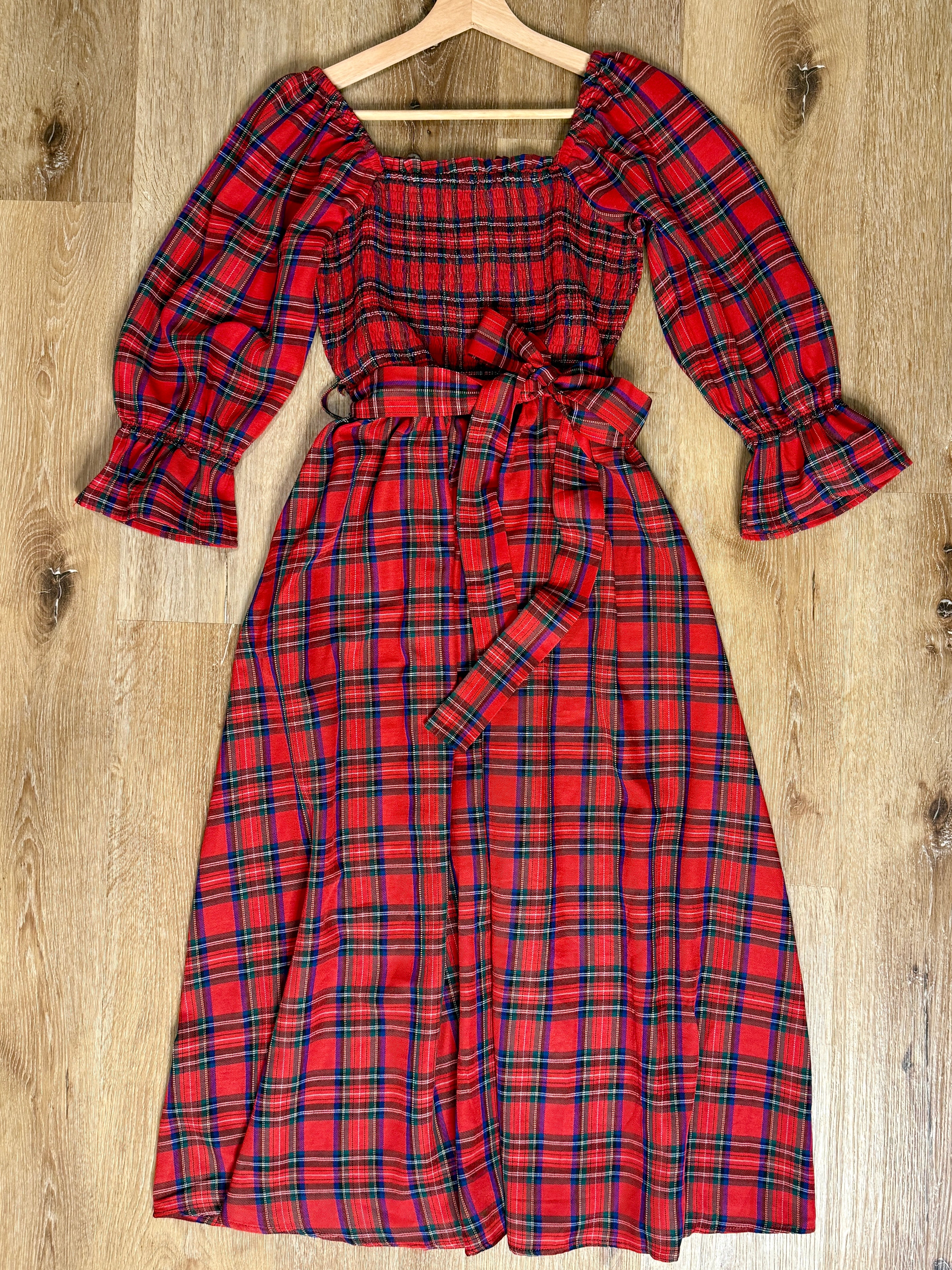 JOY Plaid Midi Dress (Red or Green) | Women's | Sizes S-XL