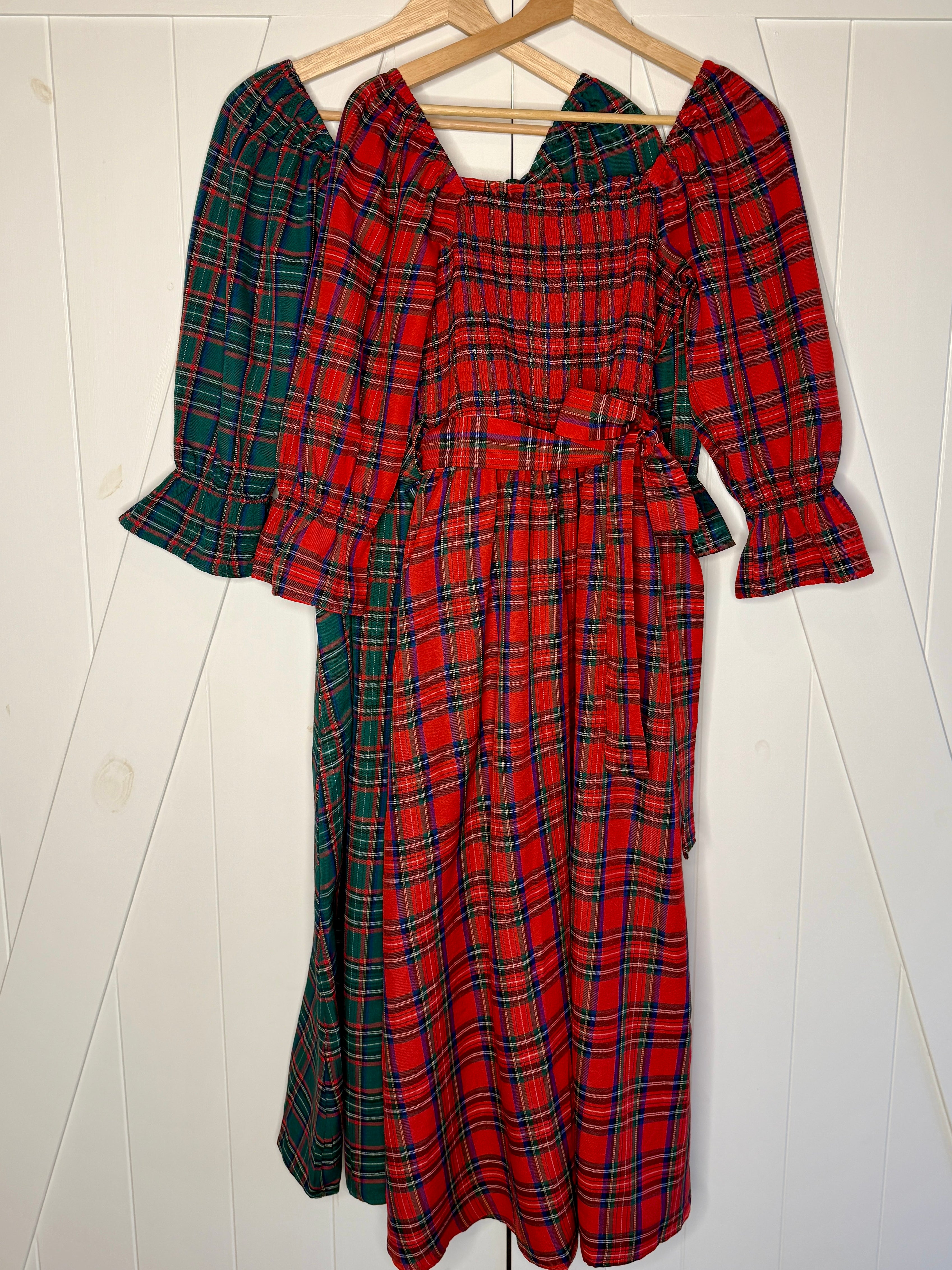 terra bardot midi dress in cityscape green 60s Red & Green Plaid Scooter Long Sleeve Mini Dress main image 0
