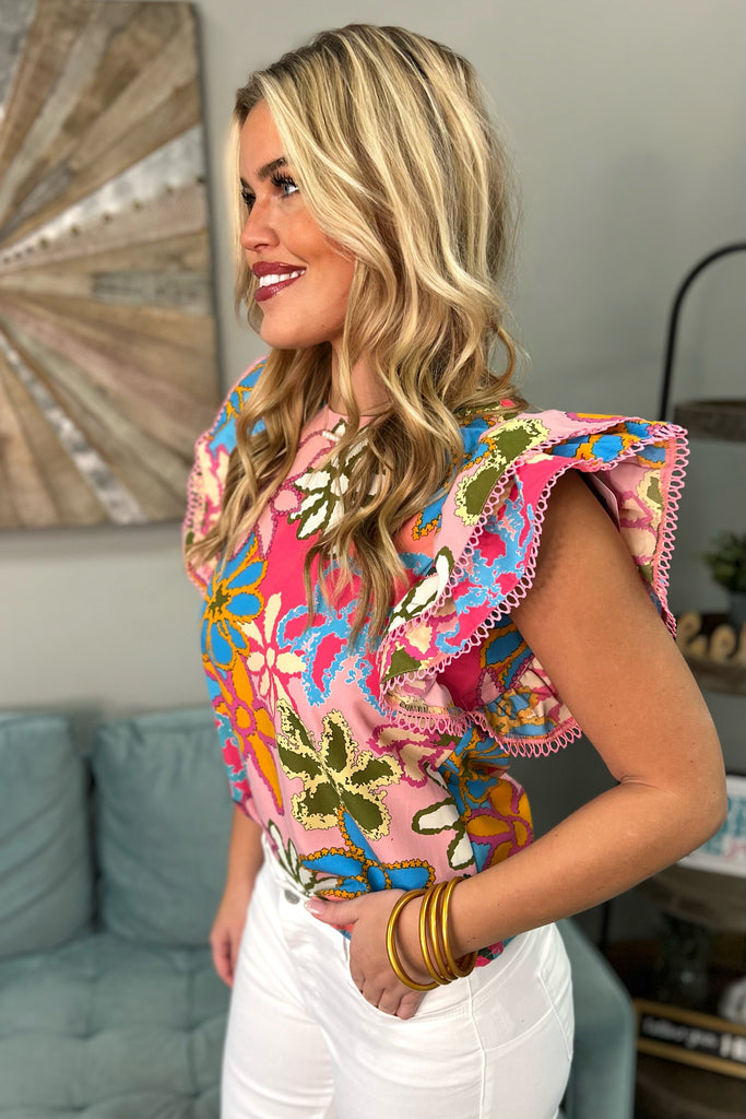 LILLY Floral Ruffle Top (Hot Pink Mix) - Sassy & Southern