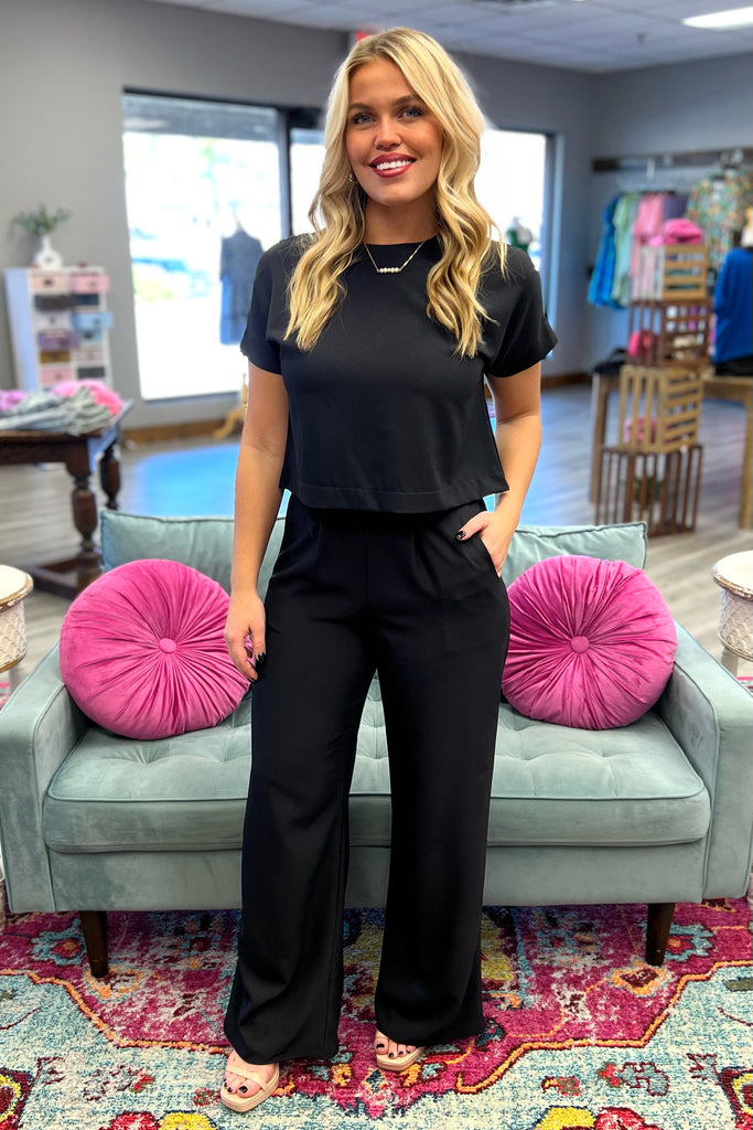 CLAIRE Two Piece Pants/Top Set (Black) - Sassy & Southern