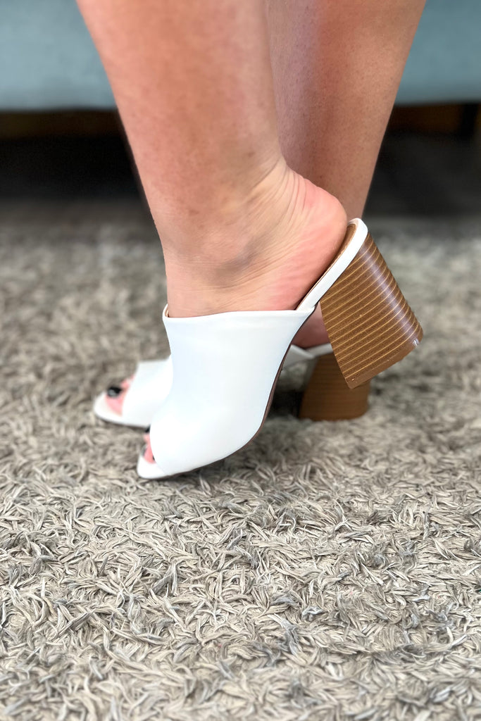 AVA White Peep Toe Slide On Shoes - Sassy & Southern