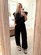 OLIVIA Textured Zip Set in Black (Top/Pants) - Sassy and Southern