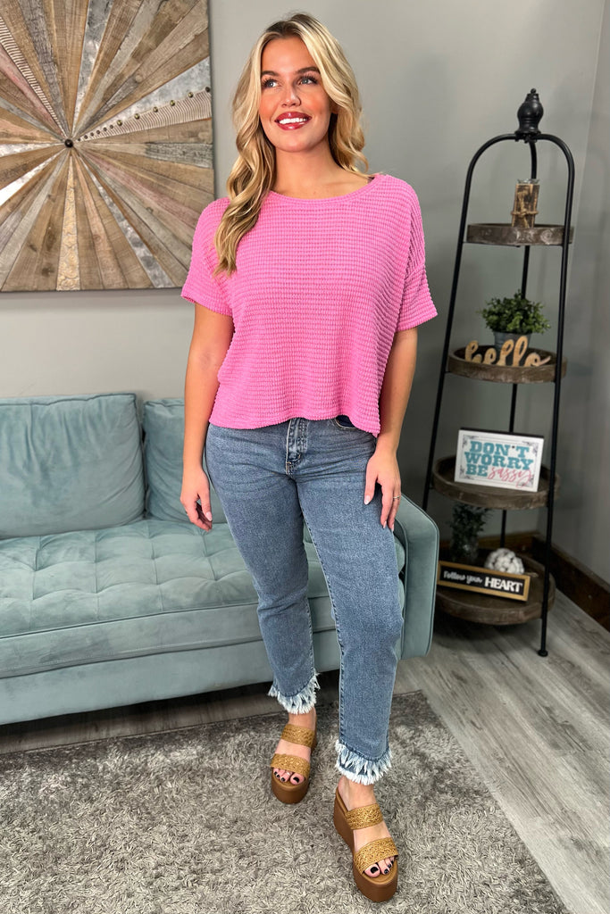 MADALYN Jacquard Texture Light Sweater (Pink) - Sassy & Southern