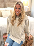 IVY Unfinished Hem Acid Sweatshirt (Sleet) (S-3X) - Sassy and Southern