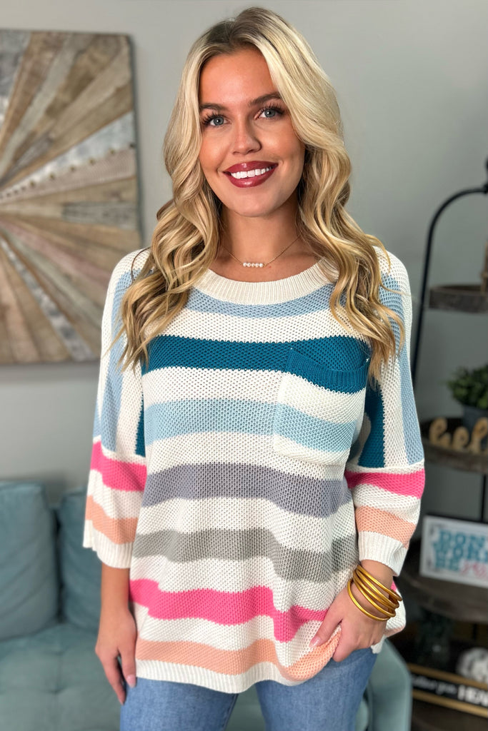 KIARA Striped Light Sweater Top (Multi) - Sassy & Southern