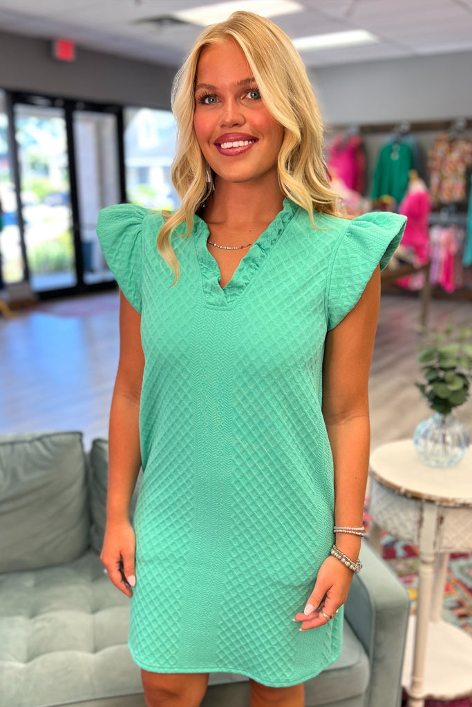 CELINE Textured Puffy Sleeve Dress (Mint) - Sassy & Southern