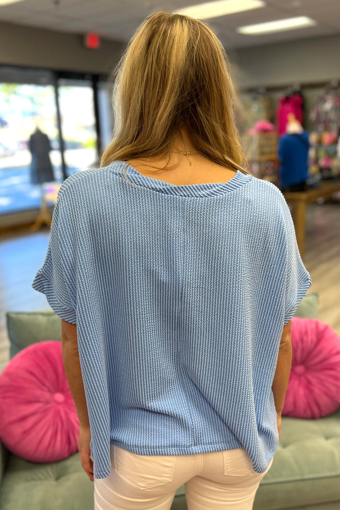 SERENITY Ribbed Twisted Top (Blue) - Sassy & Southern