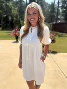 LUCY White Dress With Bow Center - Sassy and Southern