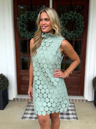QUINN Sleeveless Polka Dot Lace Dress (Sage) - Sassy and Southern