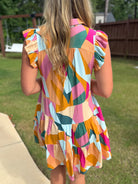 LONDON Abstract Print Ruffle Tiered Dress (S-2X) - Sassy and Southern