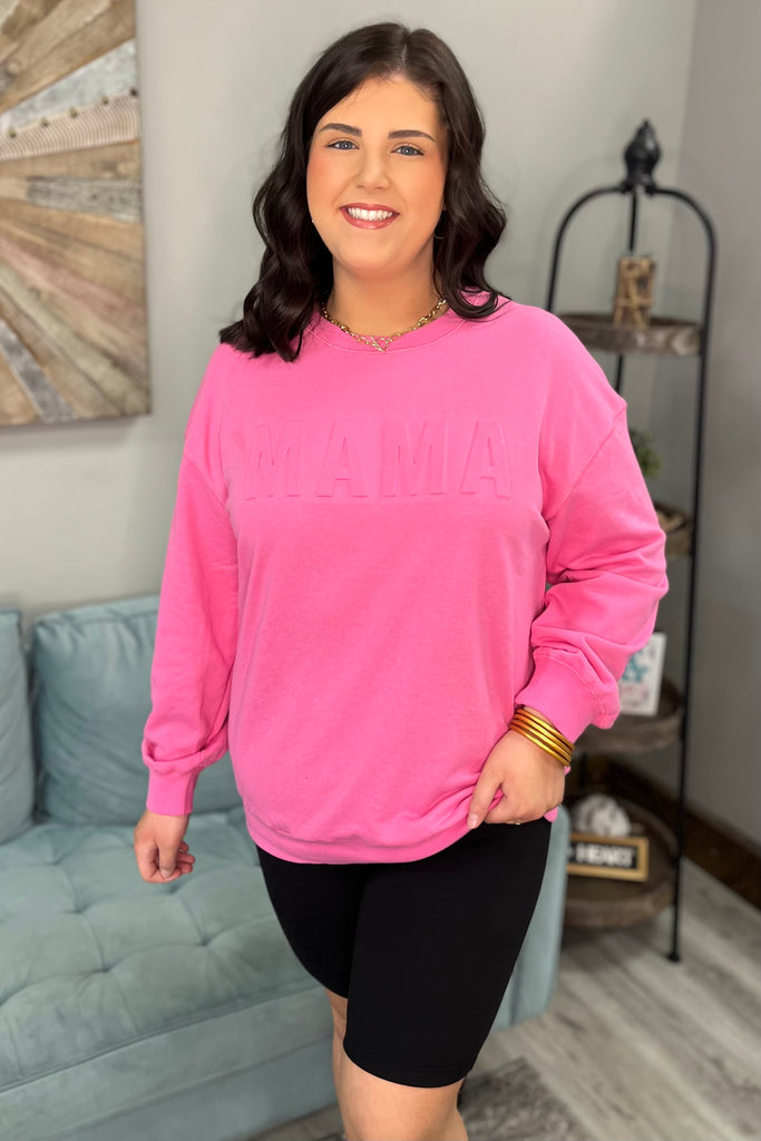 MAMA Embossed Sweatshirt (Pink) - Sassy & Southern