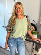 JANE Crochet Sleeve Top (Sage) - Sassy and Southern