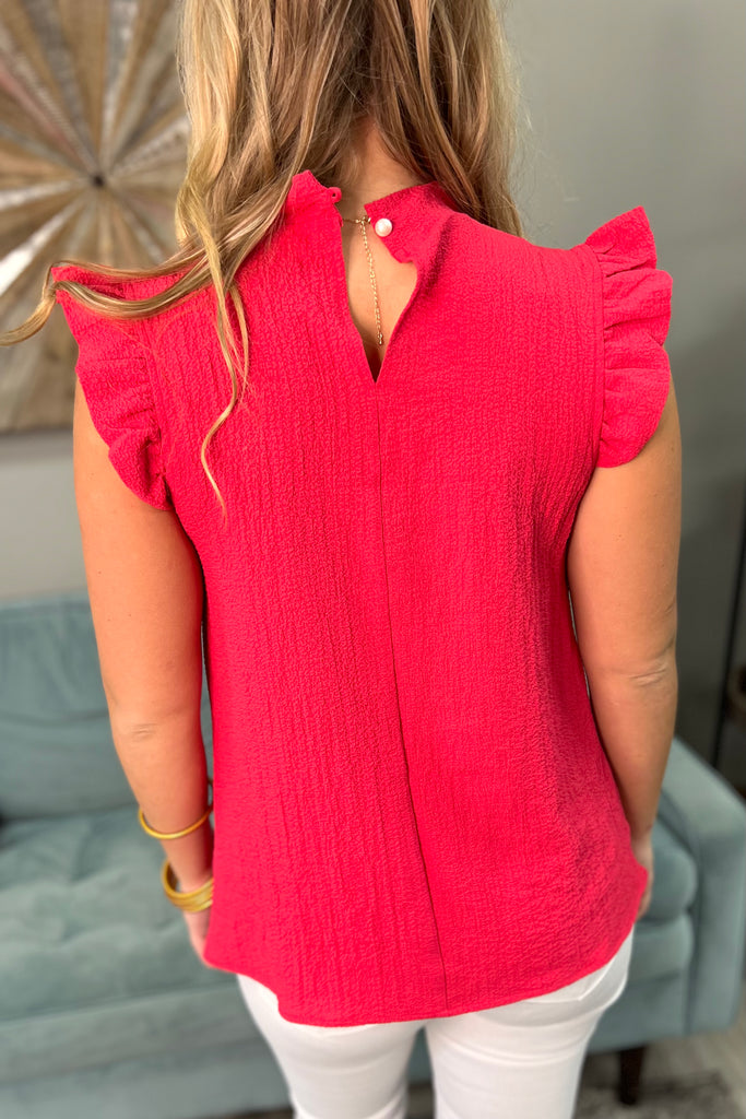 MARIA Ruffled Mock Neck Top (Vintage Red) - Sassy & Southern