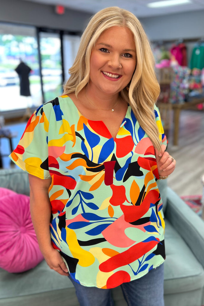 MADISON Abstract Print Top (Mint) - Sassy & Southern