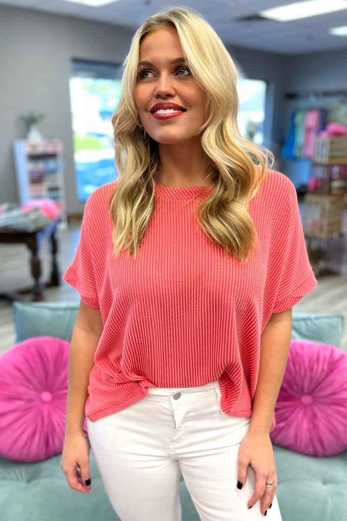 SERENITY Ribbed Twisted Top (Coral) - Sassy & Southern