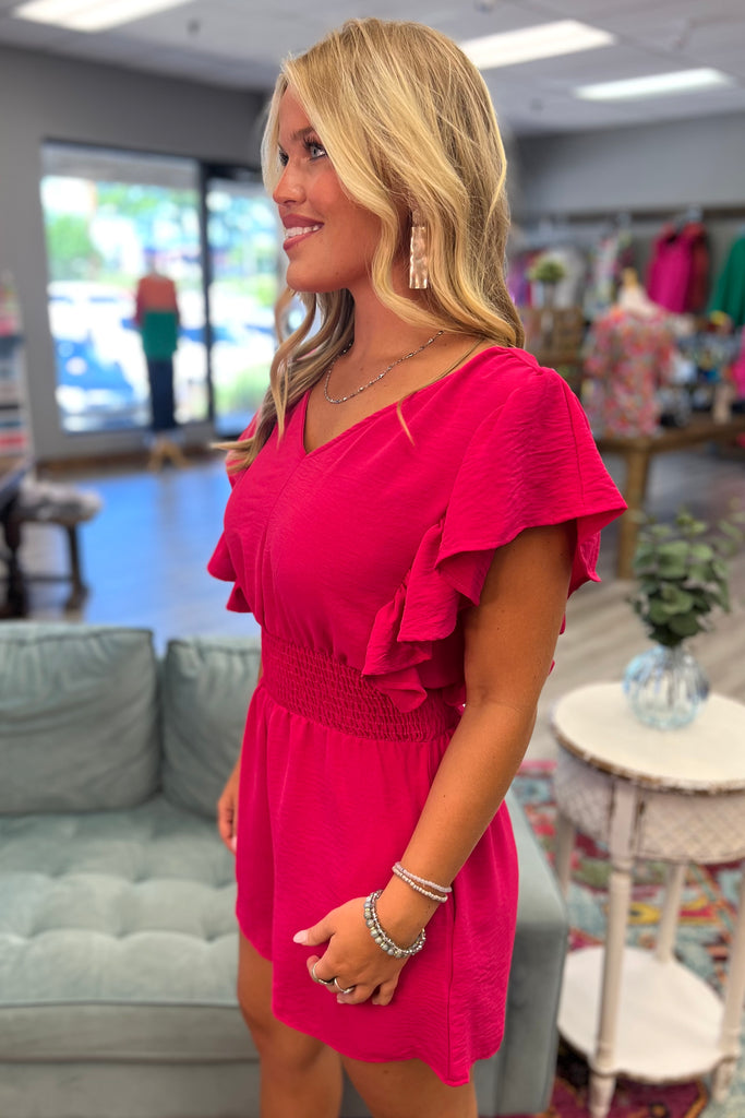 ARUBA Smocked Romper (Fuchsia Pink) - Sassy & Southern