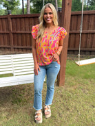 SYDNEY Abstract Print Ruffle Top (S-2X) - Sassy and Southern