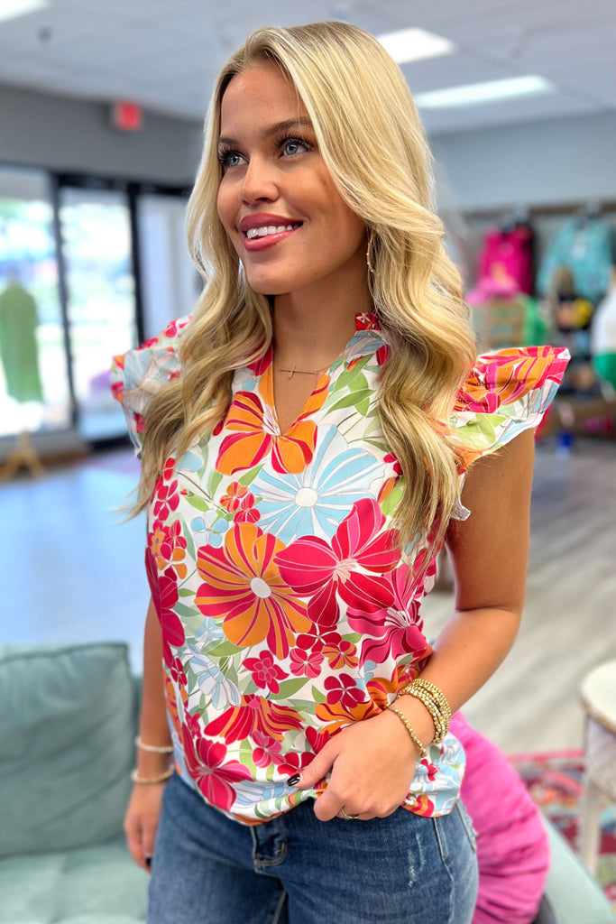 ROSE Bright Floral Print Top - Sassy & Southern