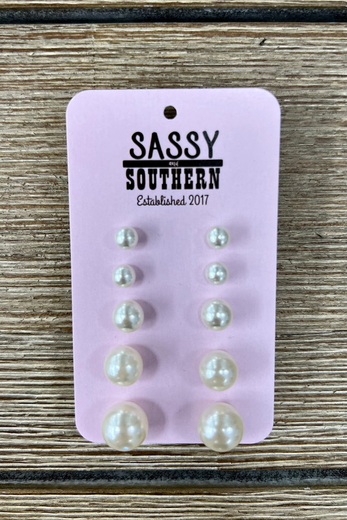 Set of 5 Pearl Earrings - Sassy & Southern